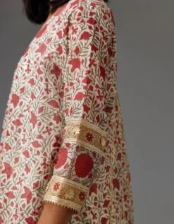Red And Off White Hand Block Printed Kurta Dress Set 13 Red And Off White Hand Block Printed Kurta Dress Set -Ethereal Styles at085