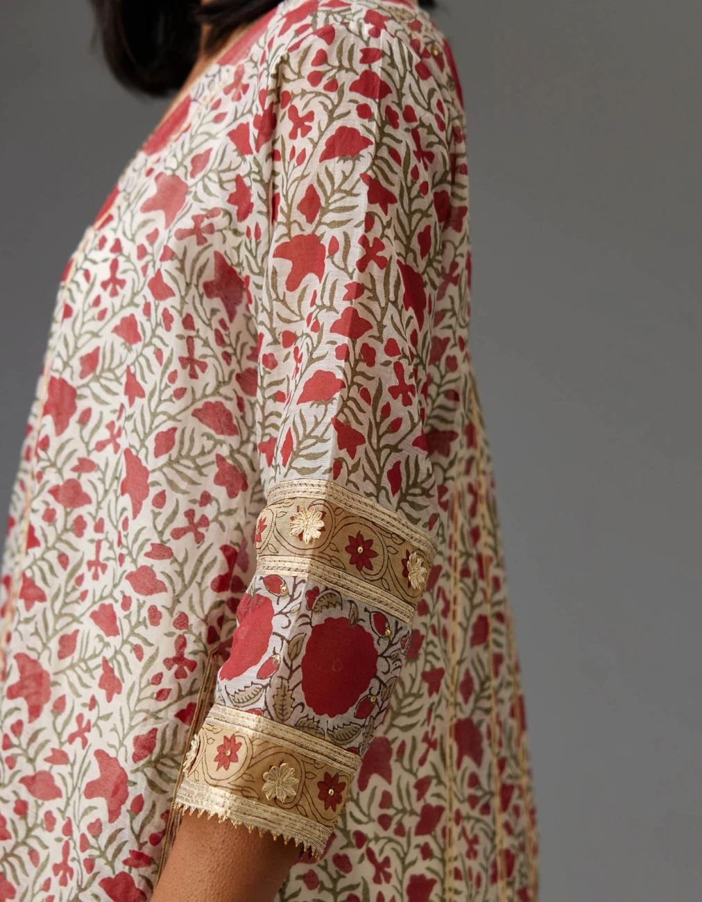 Red And Off White Hand Block Printed Kurta Dress Set 7 Red And Off White Hand Block Printed Kurta Dress Set - Image 5