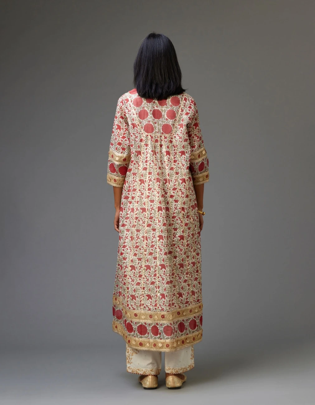 Red And Off White Hand Block Printed Kurta Dress Set 9 Red And Off White Hand Block Printed Kurta Dress Set - Image 7