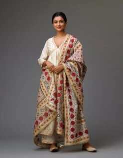 Off White Cotton Chanderi Kurta-Dress Set With Dori And Gota Embroidery