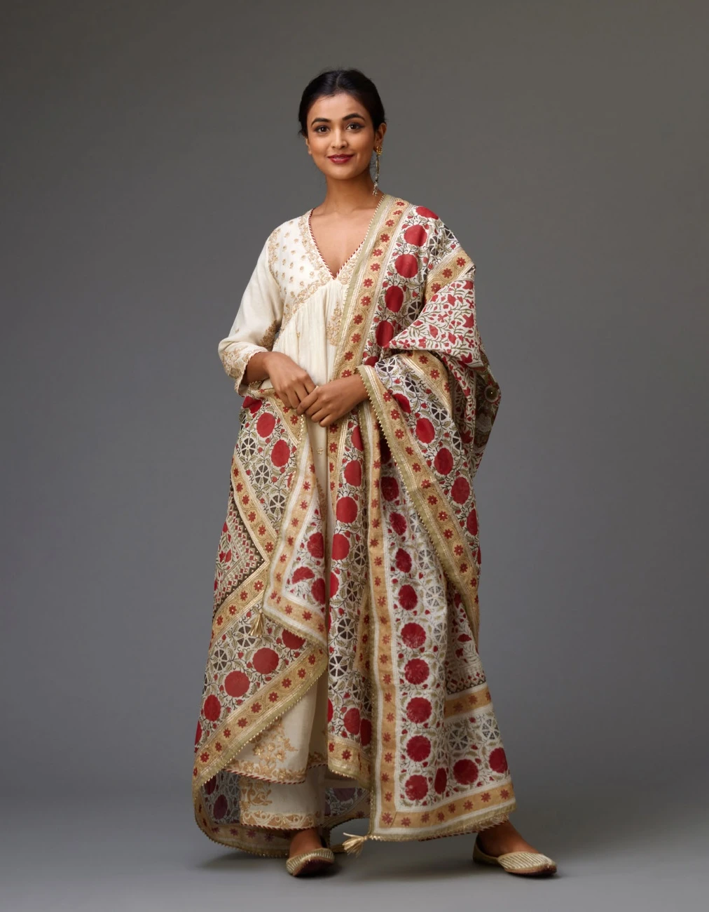 Off White Cotton Chanderi Kurta-Dress Set With Dori And Gota Embroidery 3 Off White Cotton Chanderi Kurta-Dress Set With Dori And Gota Embroidery