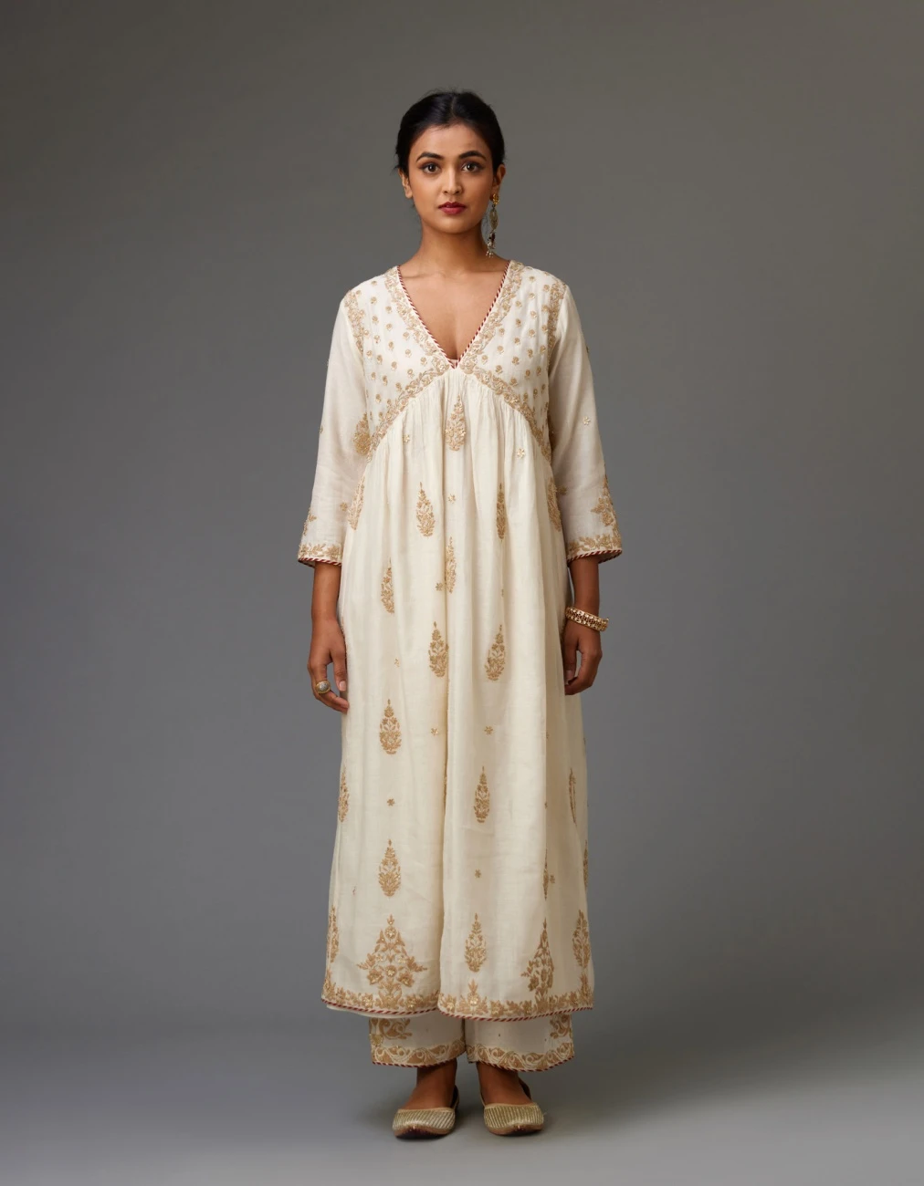 Off White Cotton Chanderi Kurta-Dress Set With Dori And Gota Embroidery 4 Off White Cotton Chanderi Kurta-Dress Set With Dori And Gota Embroidery - Image 2