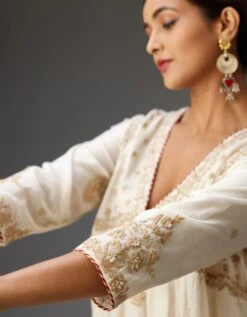 Off White Cotton Chanderi Kurta-Dress Set With Dori And Gota Embroidery 13 Off White Cotton Chanderi Kurta-Dress Set With Dori And Gota Embroidery -Ethereal Styles at175