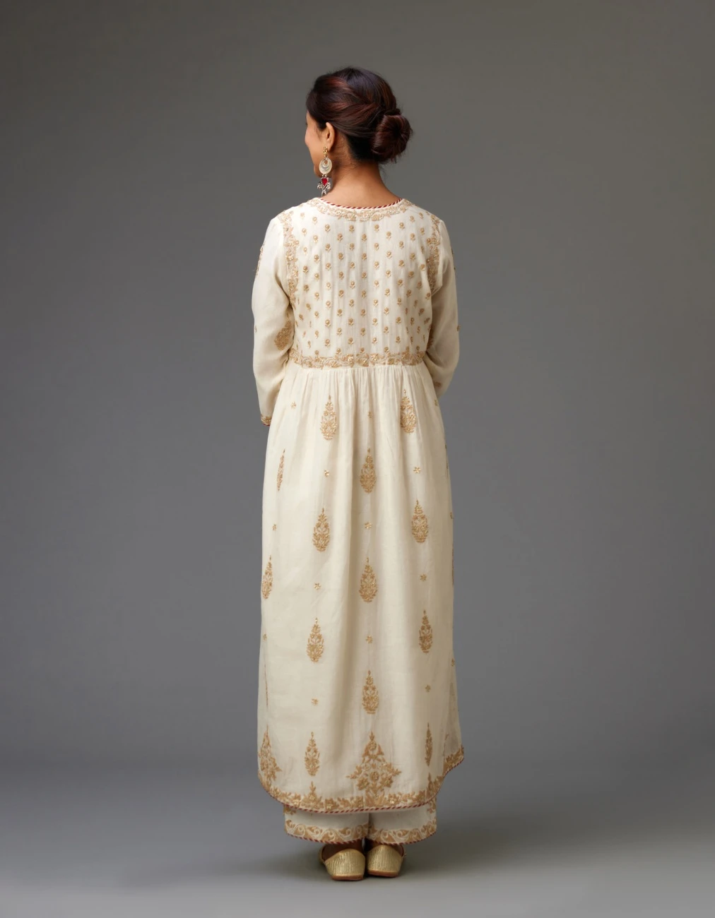 Off White Cotton Chanderi Kurta-Dress Set With Dori And Gota Embroidery 9 Off White Cotton Chanderi Kurta-Dress Set With Dori And Gota Embroidery - Image 7