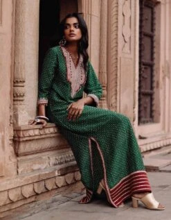 Parcha Green Kaftaan Dress -Ethereal Styles av239g3