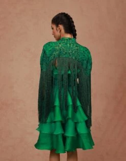 Emerald Green Two Tone Plain Cabbage Dress With Belt -Ethereal Styles aw22cc09b
