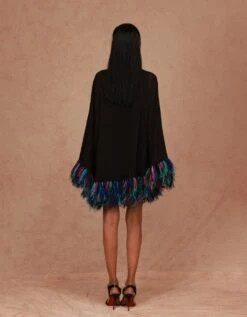 Black Multicolor Multicolour Feather Kaftan Mini Dress -Ethereal Styles aw22cg09b