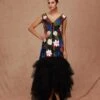Black Multicolor Multifloral Jacket Dress -Ethereal Styles aw22cg251