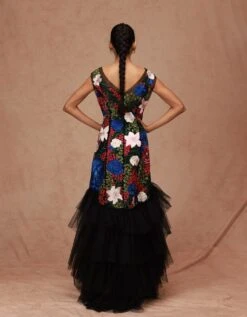Black Multicolor Multifloral Jacket Dress -Ethereal Styles aw22cg25b