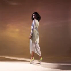 Grey Asymmetric Draped Chiffon Drip Deatiling Dress 7 Grey Asymmetric Draped Chiffon Drip Deatiling Dress -Ethereal Styles b 12056