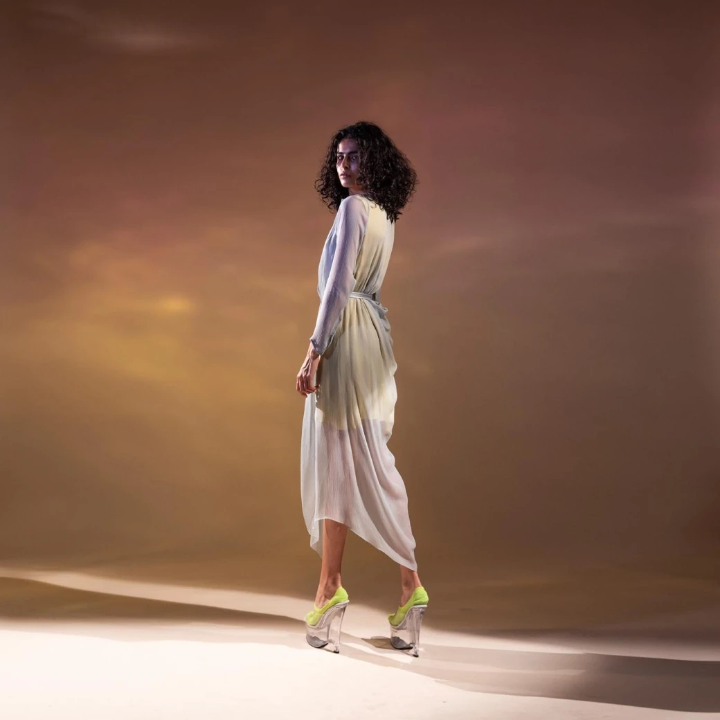 Grey Asymmetric Draped Chiffon Drip Deatiling Dress 5 Grey Asymmetric Draped Chiffon Drip Deatiling Dress - Image 3