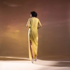 Yellow Asymmetrical Draped Tunic Long Dress -Ethereal Styles b 12062