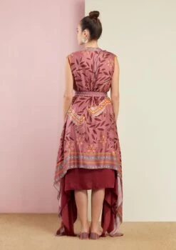 Morbagh Rose Pink Embroidered And Printed Cape With Dress -Ethereal Styles b 14267