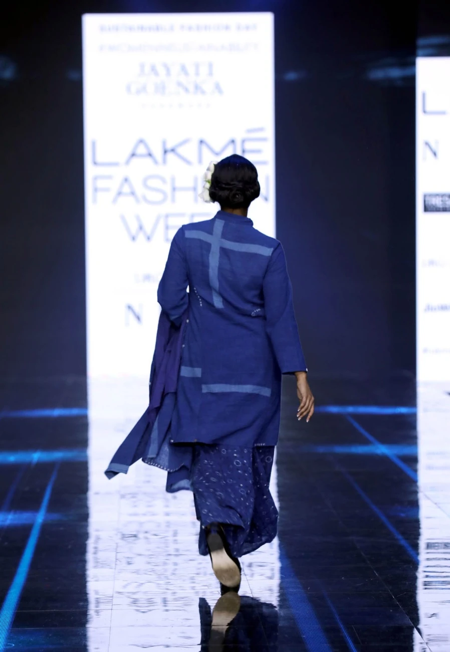 Indigo Button Dress Dotted Pants Paired With Tie-Cross Tunic 6 Indigo Button Dress Dotted Pants Paired With Tie-Cross Tunic - Image 4