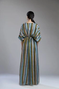Vintage Blue Pink And Yellow Stripe Kaftan Dress -Ethereal Styles b 19353