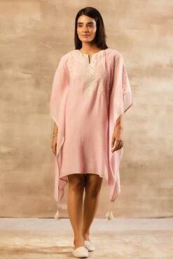 Myra Blush Embroidered Kaftan Dress -Ethereal Styles b 213 3
