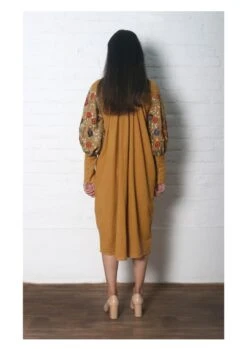 Mustard Smocked Neck Dress Kurta 7 Mustard Smocked Neck Dress Kurta -Ethereal Styles b 22123