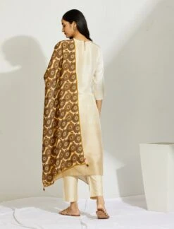 Artisanal Ivory Asymmetrical Ombre Dress Kurta With Printed Stole -Ethereal Styles b 29445