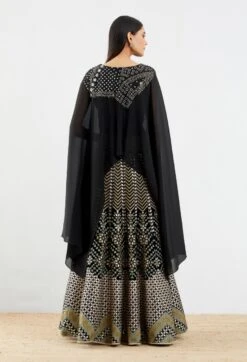 Black Velvet Dress Set In Gota Patti Embroidery -Ethereal Styles b 34945