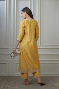 Golden Yellow Silver Zari Embroidered Kurta Dress Set With Fine Gathers At Waistline 19 Golden Yellow Silver Zari Embroidered Kurta Dress Set With Fine Gathers At Waistline -Ethereal Styles b 36813