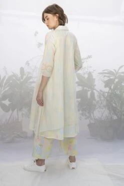 Multi Stripe Hand Block Printed Double Layer Dress With Flare Pants -Ethereal Styles b 39713