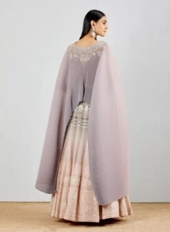 Blush Pink Gotta Patti Chikankari Embroidered Poncho Dress With Shaded Crinkle Cape -Ethereal Styles b 45783