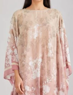 Pink Pleated Mid Calf Length Kaftaan Dress -Ethereal Styles b 46616