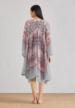 Multicolor Pleated Mid Calf Length Kaftaan Dress -Ethereal Styles b 46617