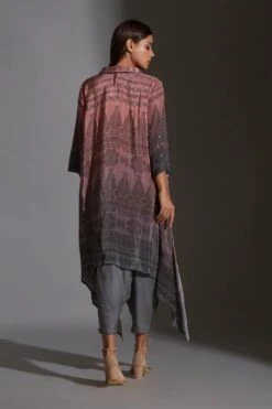 Pink And Grey Rangrez Dhoti And Dress -Ethereal Styles b 50640
