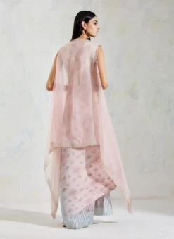 Pink And Aqua Sage Shaded Organza And Crinkle Crepe Cape And Dress -Ethereal Styles b 62469