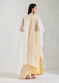 Ivory And Yellow Organza And Crinkle Crepe And Crinkle Georgette Cape And Dress -Ethereal Styles b 62479