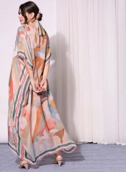 Multi Colour Printed Kaftan Dress With Neck Tie Up -Ethereal Styles b 63497