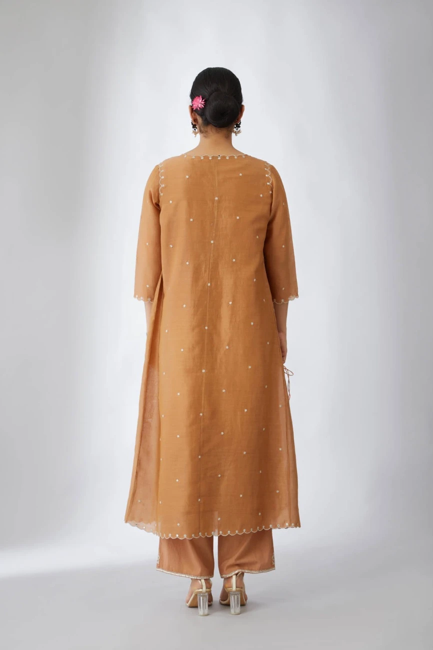 Silk Chanderi Kurta Dress Set In Copper 9 Silk Chanderi Kurta Dress Set In Copper - Image 7