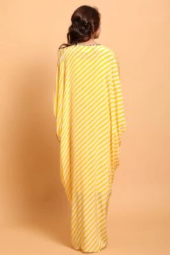 Yellow White Lehariya Kaftan Dress -Ethereal Styles b 66357
