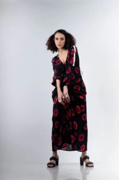Black And Red Shibori Rekha 2 Dress -Ethereal Styles b 66605