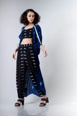 Black Rd Blouse & Salwar Pants With Blue Polka H/H Dress -Ethereal Styles b 66618