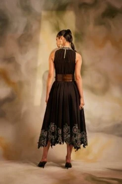 Black Smocked Daisies Cutwork Dress -Ethereal Styles b 74020