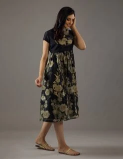 Chanderi Silk Black Dress -Ethereal Styles bal1009wtunic082