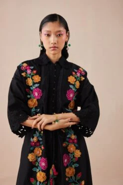 Black Applique Shirt Dress -Ethereal Styles cfw22d022