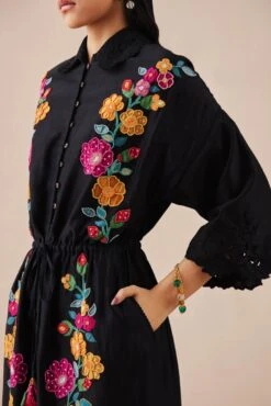 Black Applique Shirt Dress -Ethereal Styles cfw22d023