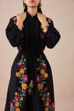 Black Applique Shirt Dress -Ethereal Styles cfw22d024