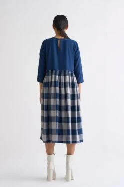Navy Check Yoke Dress -Ethereal Styles d03b 1