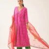 Fiji Fuchsia Silk Embroidered Kurta Dress Set -Ethereal Styles de011
