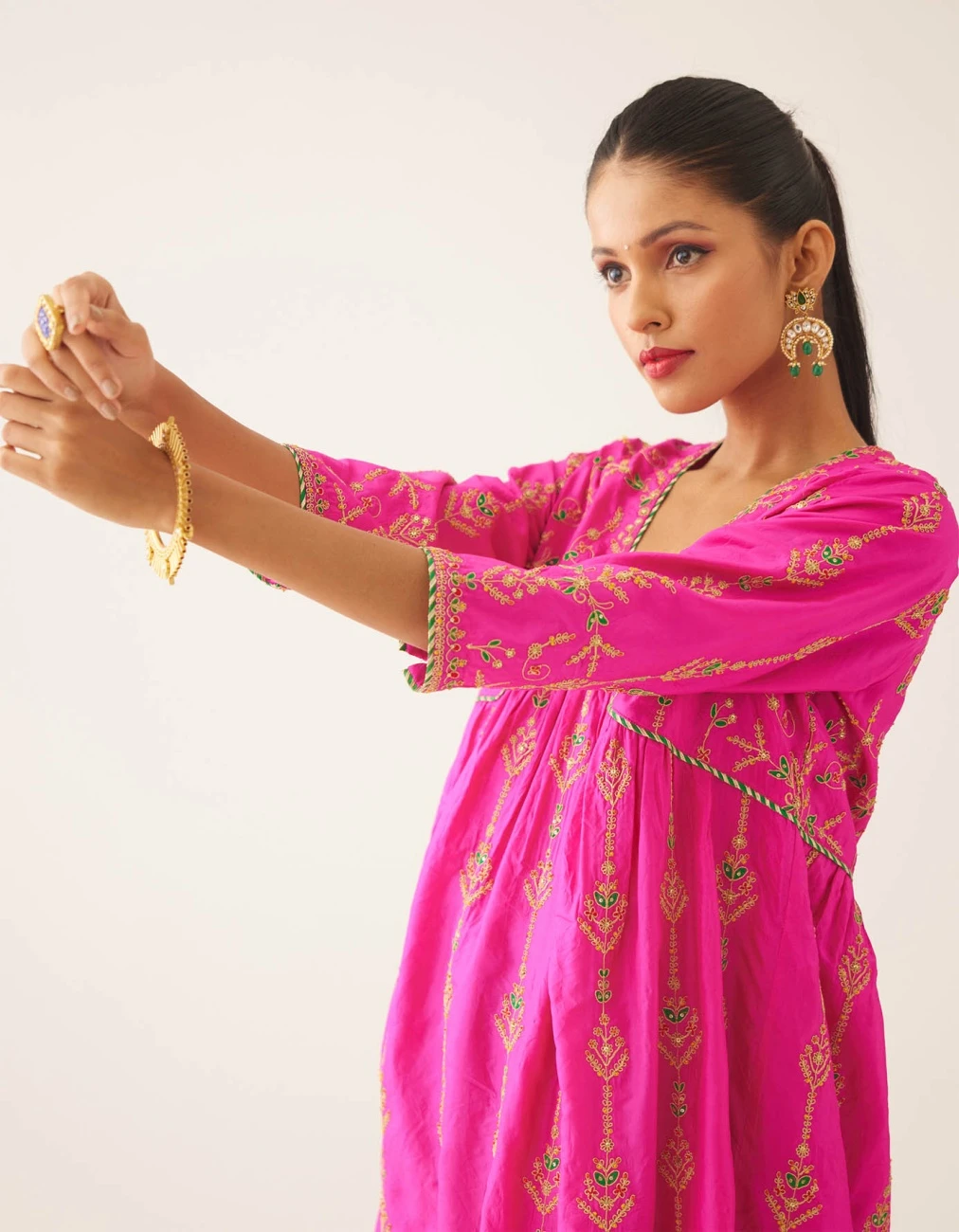 Fiji Fuchsia Silk Embroidered Kurta Dress Set 6 Fiji Fuchsia Silk Embroidered Kurta Dress Set - Image 4