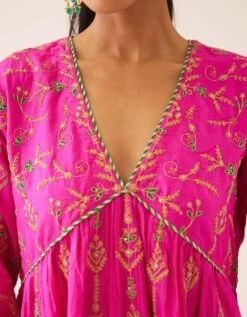 Fiji Fuchsia Silk Embroidered Kurta Dress Set 15 Fiji Fuchsia Silk Embroidered Kurta Dress Set -Ethereal Styles de016