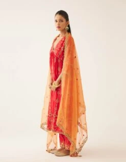 Red Silk Embroidered Kurta Dress Set 13 Red Silk Embroidered Kurta Dress Set -Ethereal Styles de01a 4