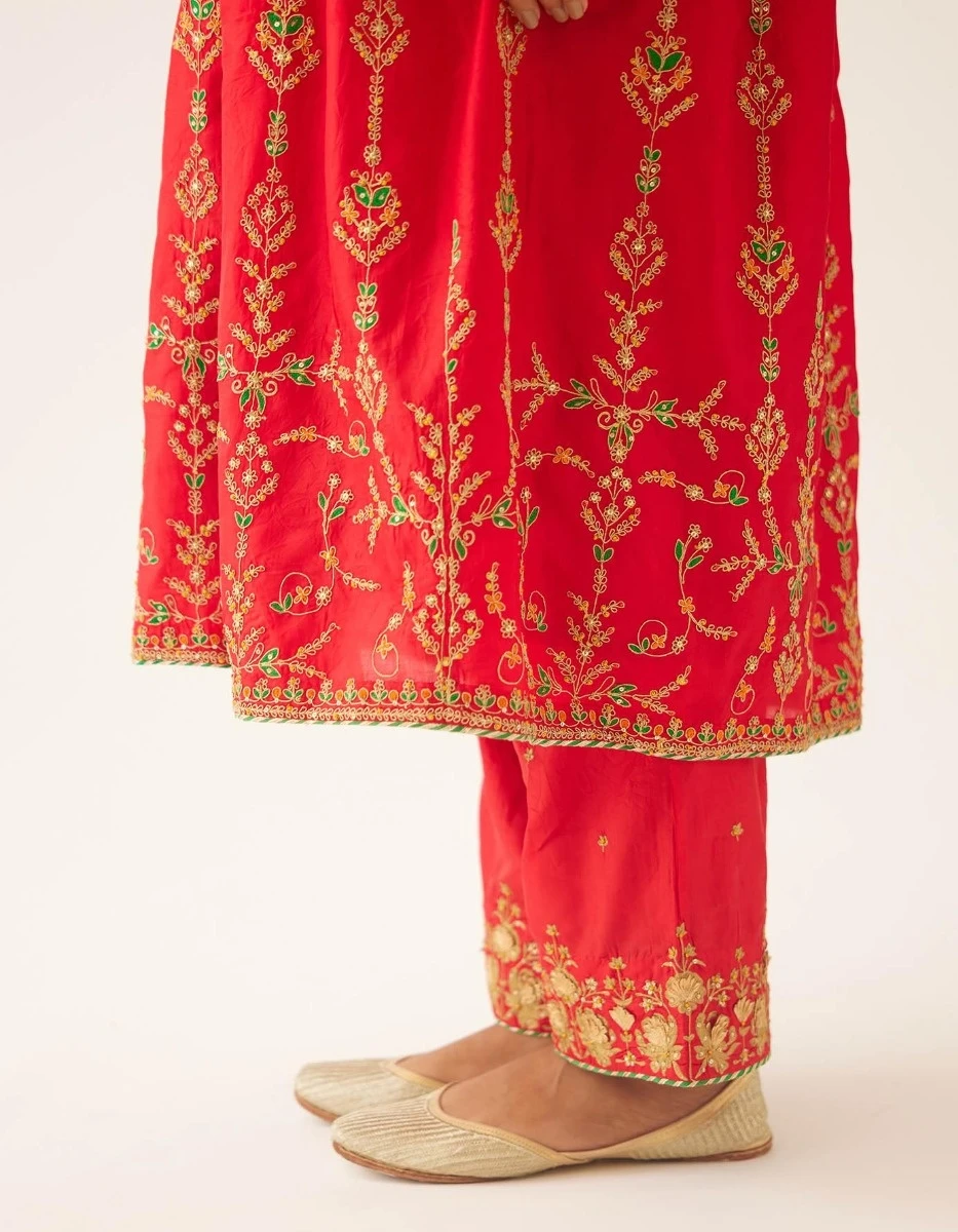 Red Silk Embroidered Kurta Dress Set 9 Red Silk Embroidered Kurta Dress Set - Image 7
