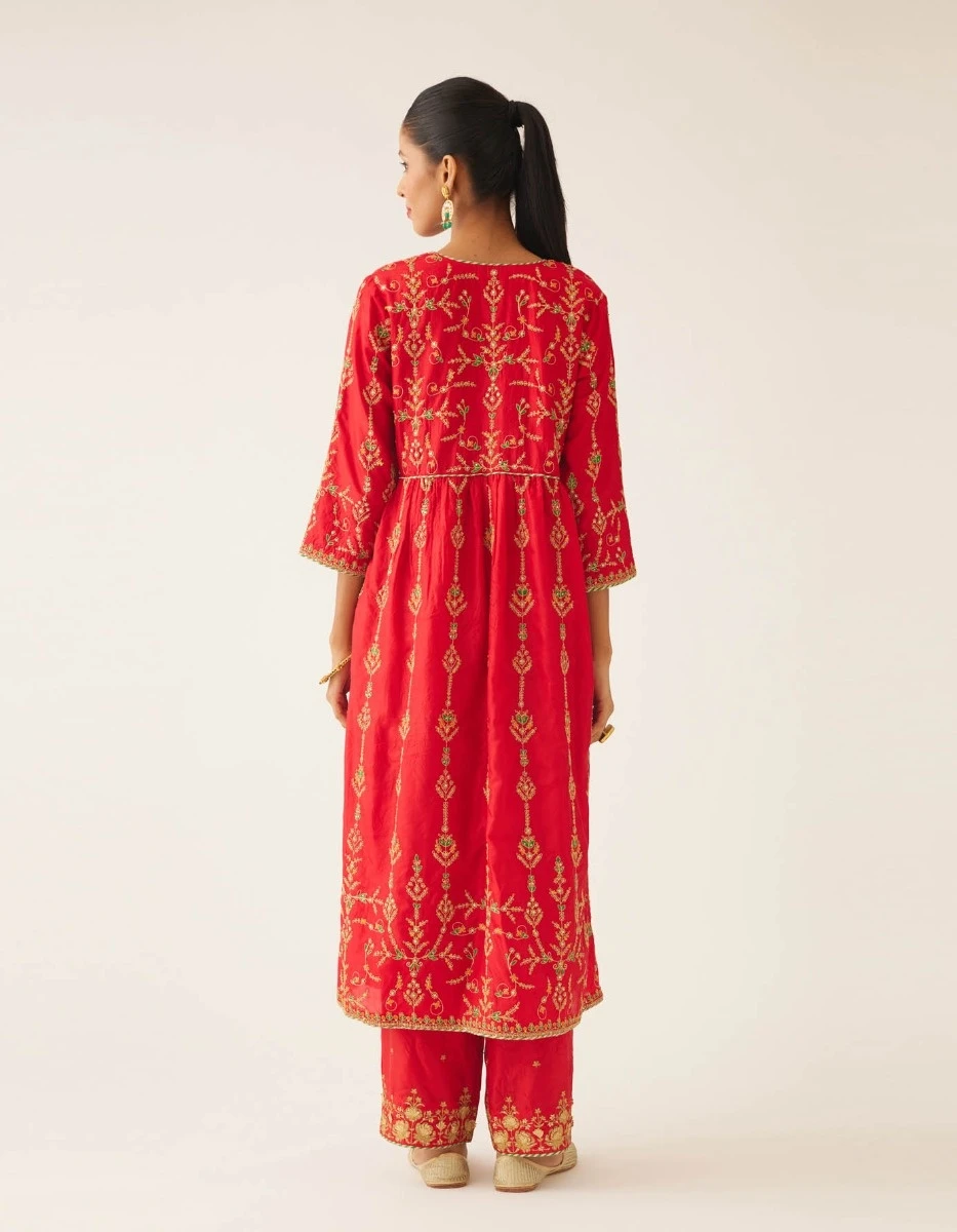 Red Silk Embroidered Kurta Dress Set 10 Red Silk Embroidered Kurta Dress Set - Image 8