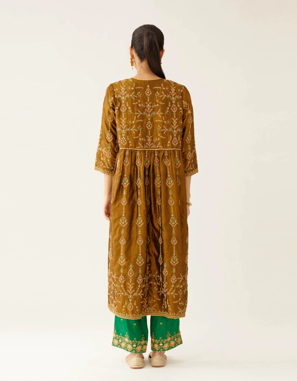 Golden Olive Silk Embroidered Kurta Dress Set 10 Golden Olive Silk Embroidered Kurta Dress Set - Image 8