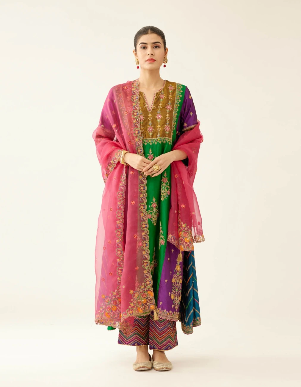 Color Blocked Multi Paneled Silk Kurta Dress Set 3 Color Blocked Multi Paneled Silk Kurta Dress Set